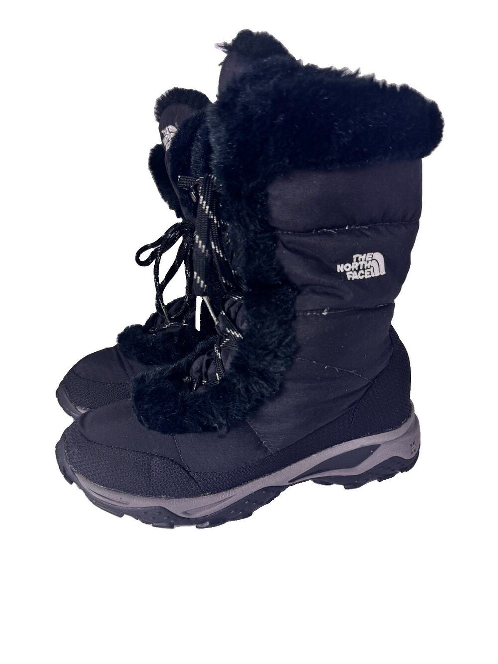 The North Face Women’s Winter Snow Boots Black Quilted Puffer Faux Fur Size 8